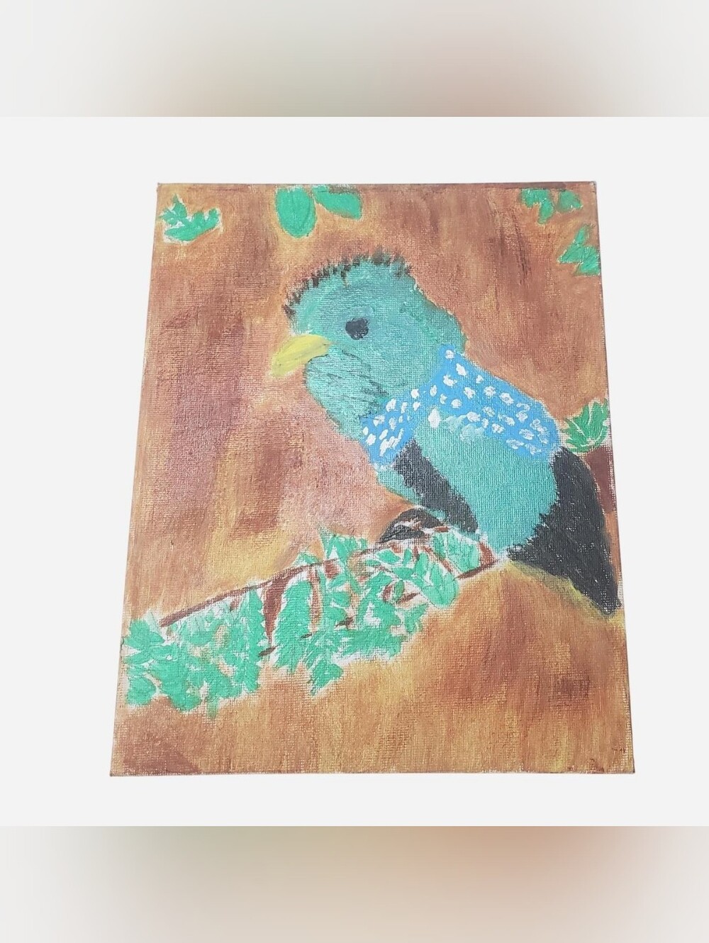Original Painting Wall Art 10x8" Bird Metallic Acrylic On Canvas OOAK Textured